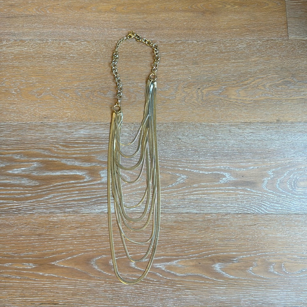 BCBGMaxAzria gold herringbone layered long necklace